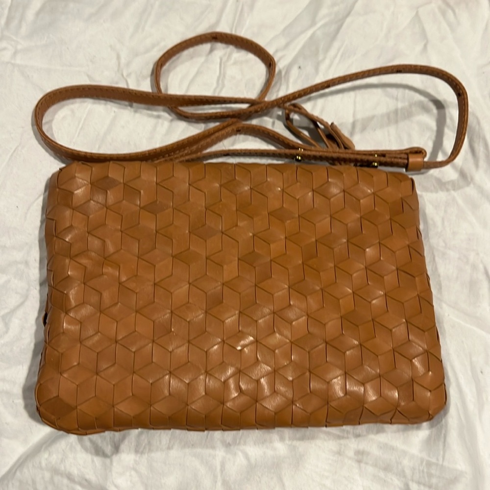 Madewell Woven Leather Crossbody in Tan